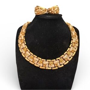 St. John Couture Pebbled Gold-Tone Necklace & Earrings Set